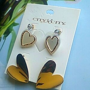 Earrings set of 3 pearl like heart & gold plated